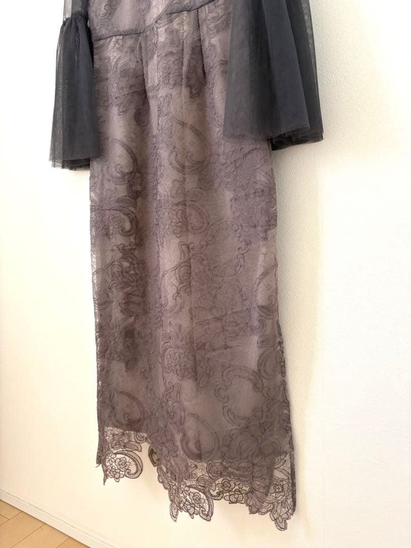 Leja シアープリーツスリーブ Iライン ドレス 結婚式 オケージョンワンピ