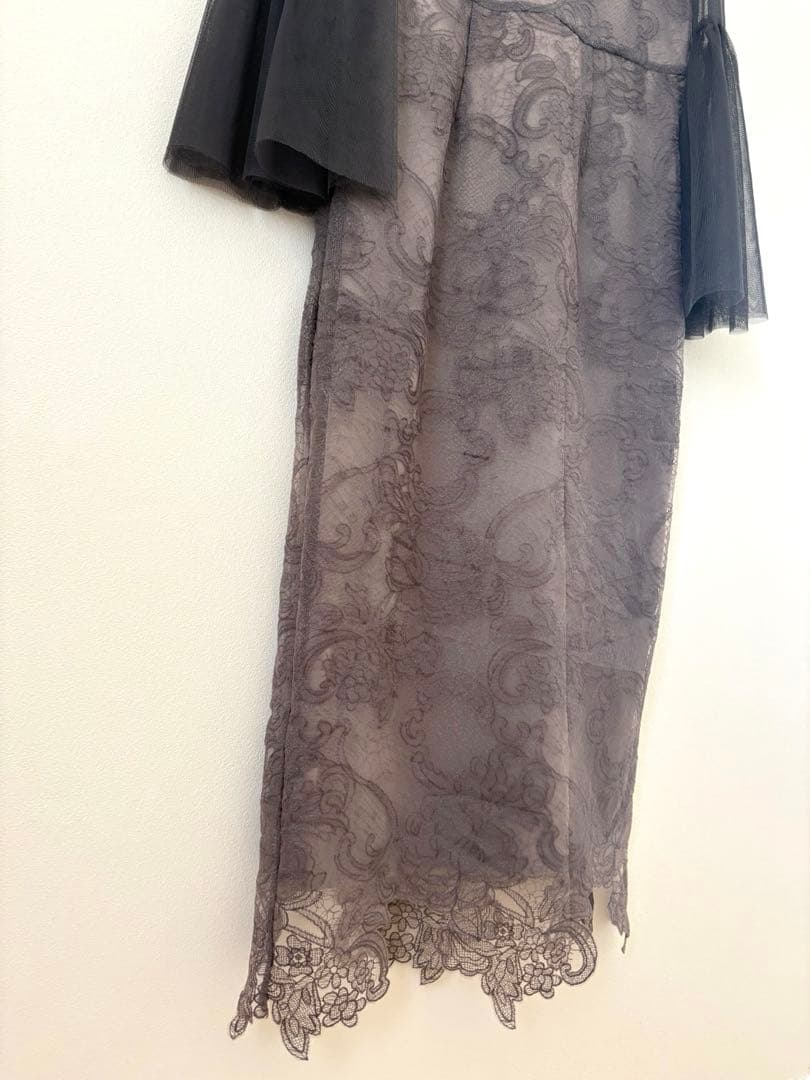 Leja シアープリーツスリーブ Iライン ドレス 結婚式 オケージョンワンピ