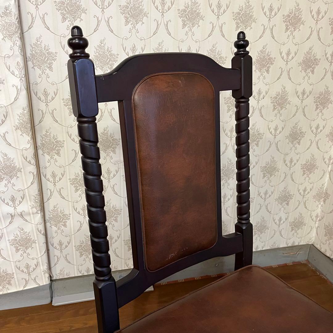 【アンティーク】① トーア 木製 ダイニングチェア レザー張り 椅子 古民家