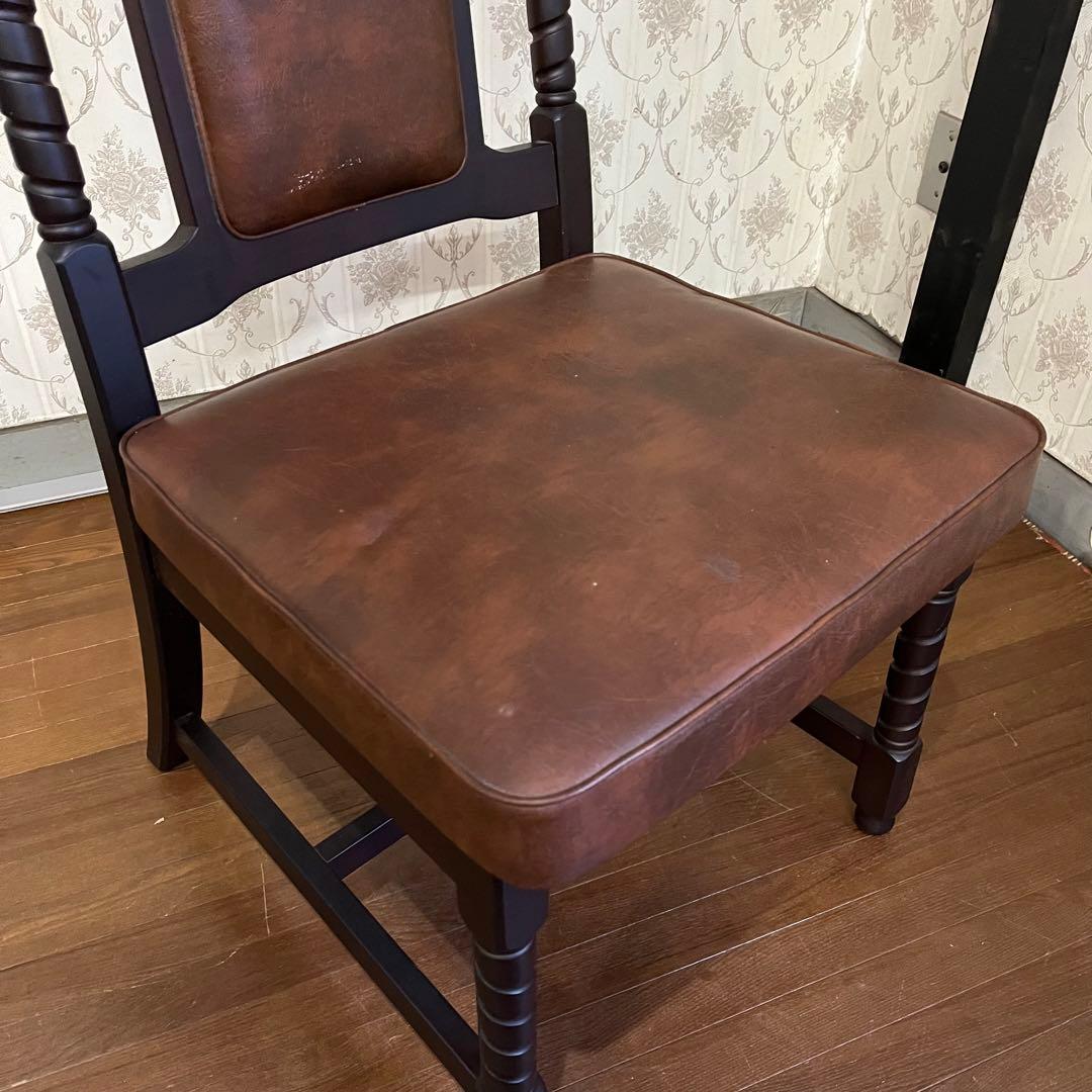 【アンティーク】① トーア 木製 ダイニングチェア レザー張り 椅子 古民家