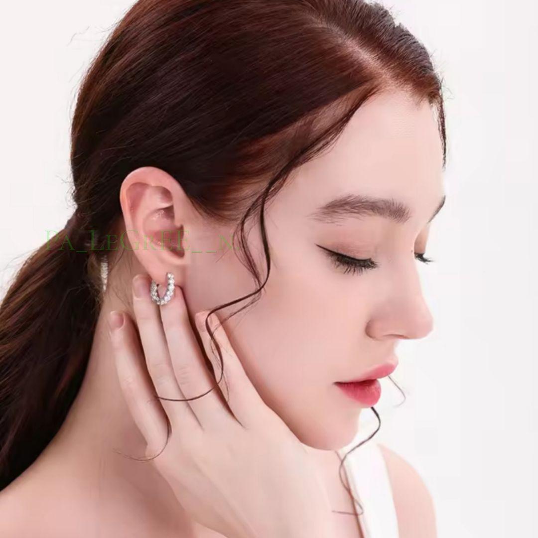 aa0eピアス♪レディース　モアサナイト　フープ　シンプル　S925　プラチナ