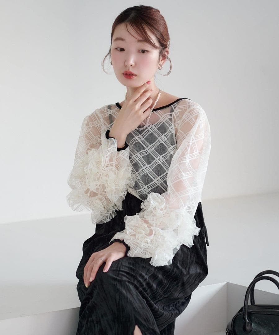 1 Kastane 結婚式 オケージョン シアーチェック×ベロアワンピースSET