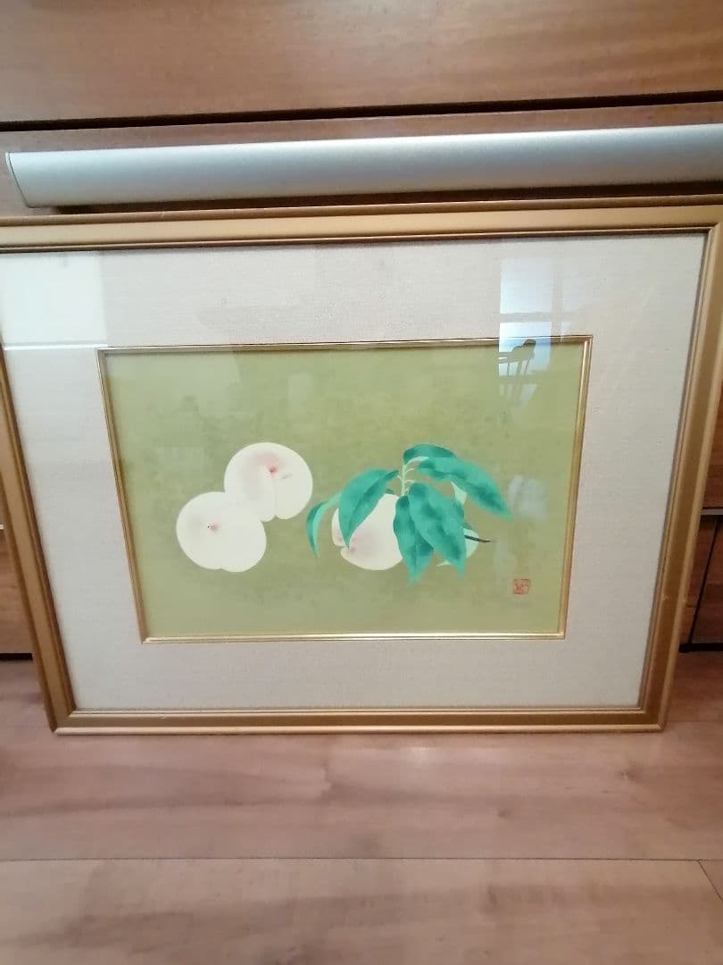 山口華楊　木版画　「水蜜桃」152/250 31.3×44.5