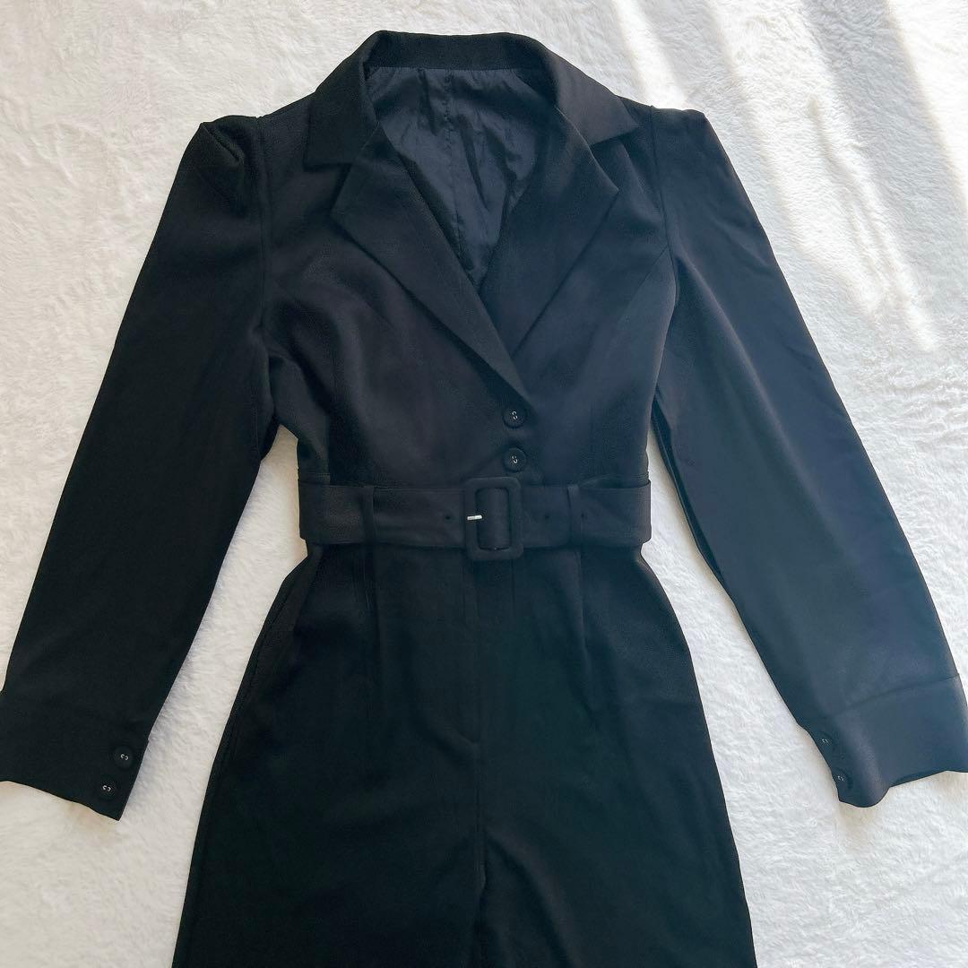  PARTY ベルト付きケープ風オールインワン　黒　Fサイズ