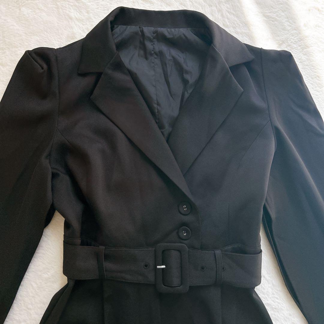  PARTY ベルト付きケープ風オールインワン　黒　Fサイズ