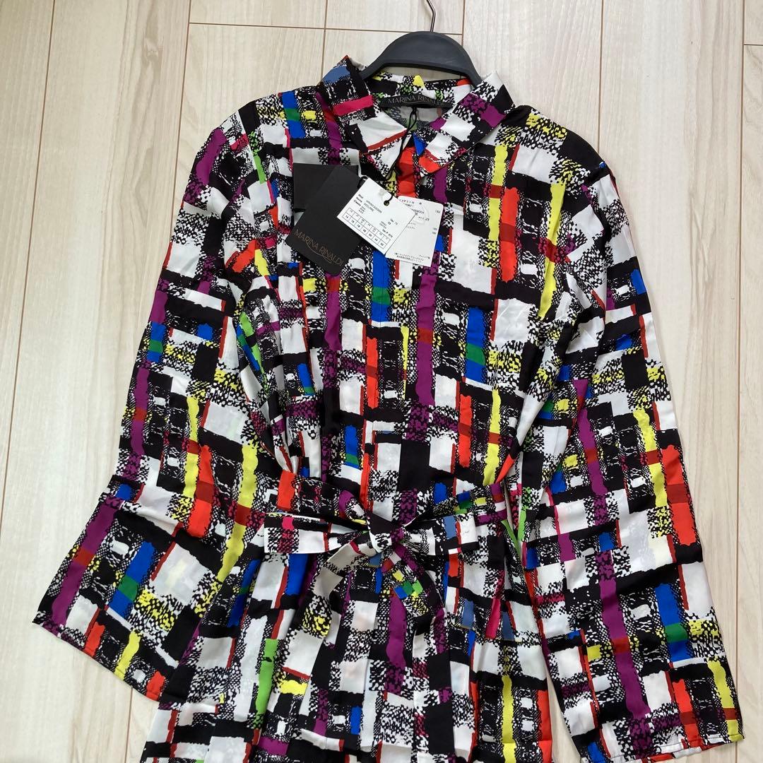 新品　MARINA RINALDI 幾何学模様シャツワンピース 19号　5L