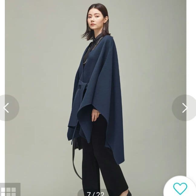 美品　ＩＣＢ　リバーコート　ポンチョ　カシミヤ混　ネイビー　4