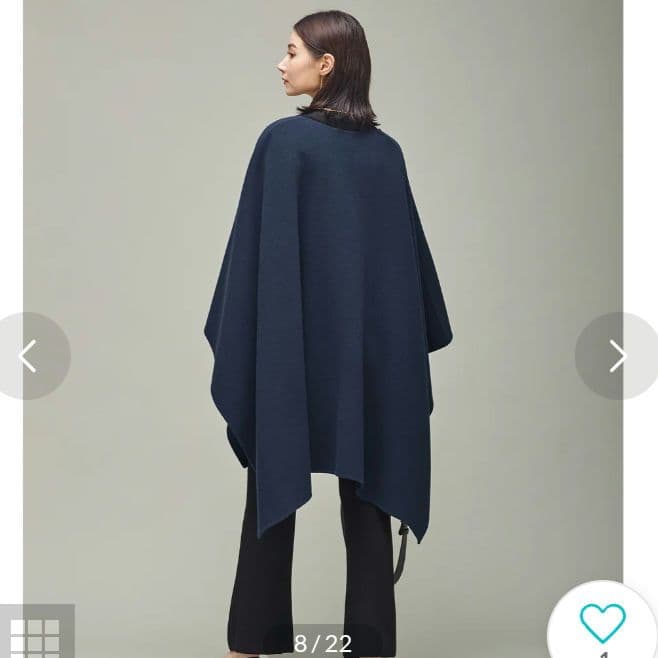 美品　ＩＣＢ　リバーコート　ポンチョ　カシミヤ混　ネイビー　4