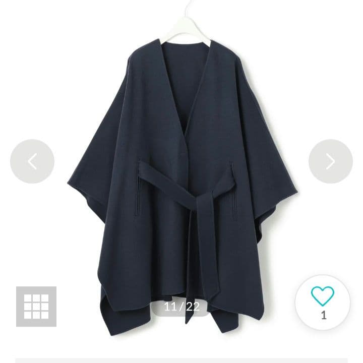 美品　ＩＣＢ　リバーコート　ポンチョ　カシミヤ混　ネイビー　4