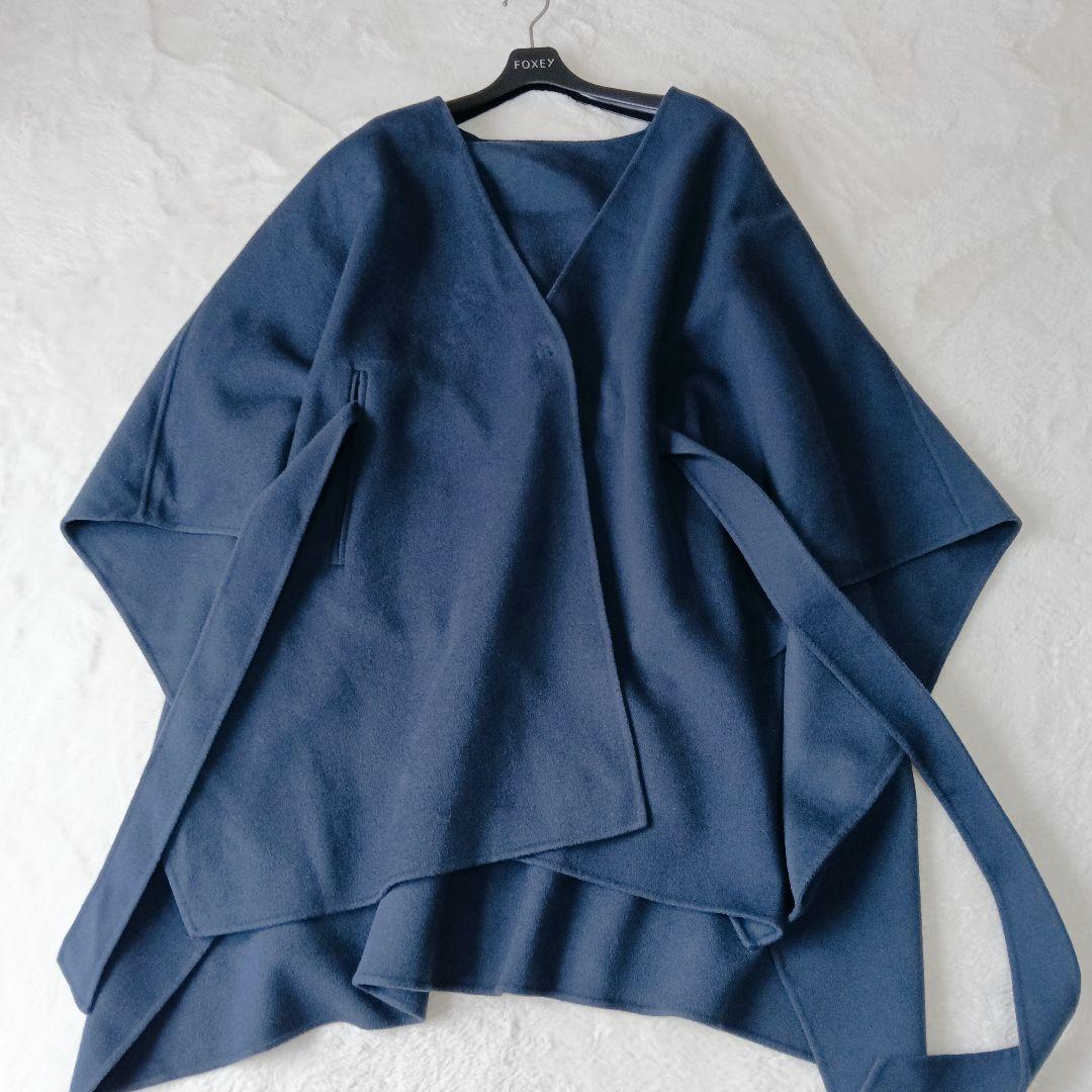 美品　ＩＣＢ　リバーコート　ポンチョ　カシミヤ混　ネイビー　4