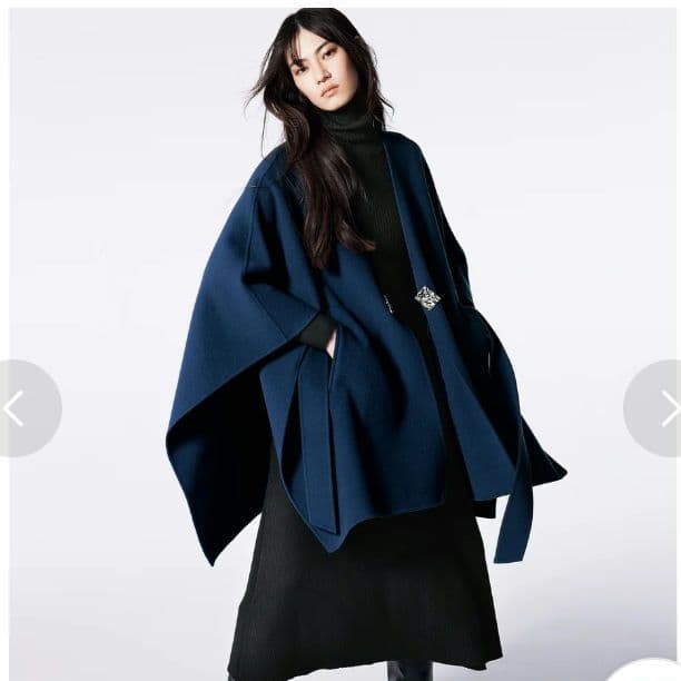 美品　ＩＣＢ　リバーコート　ポンチョ　カシミヤ混　ネイビー　4