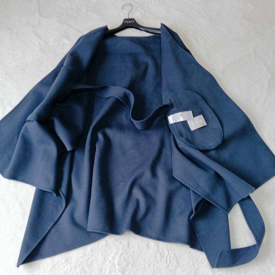 美品　ＩＣＢ　リバーコート　ポンチョ　カシミヤ混　ネイビー　4