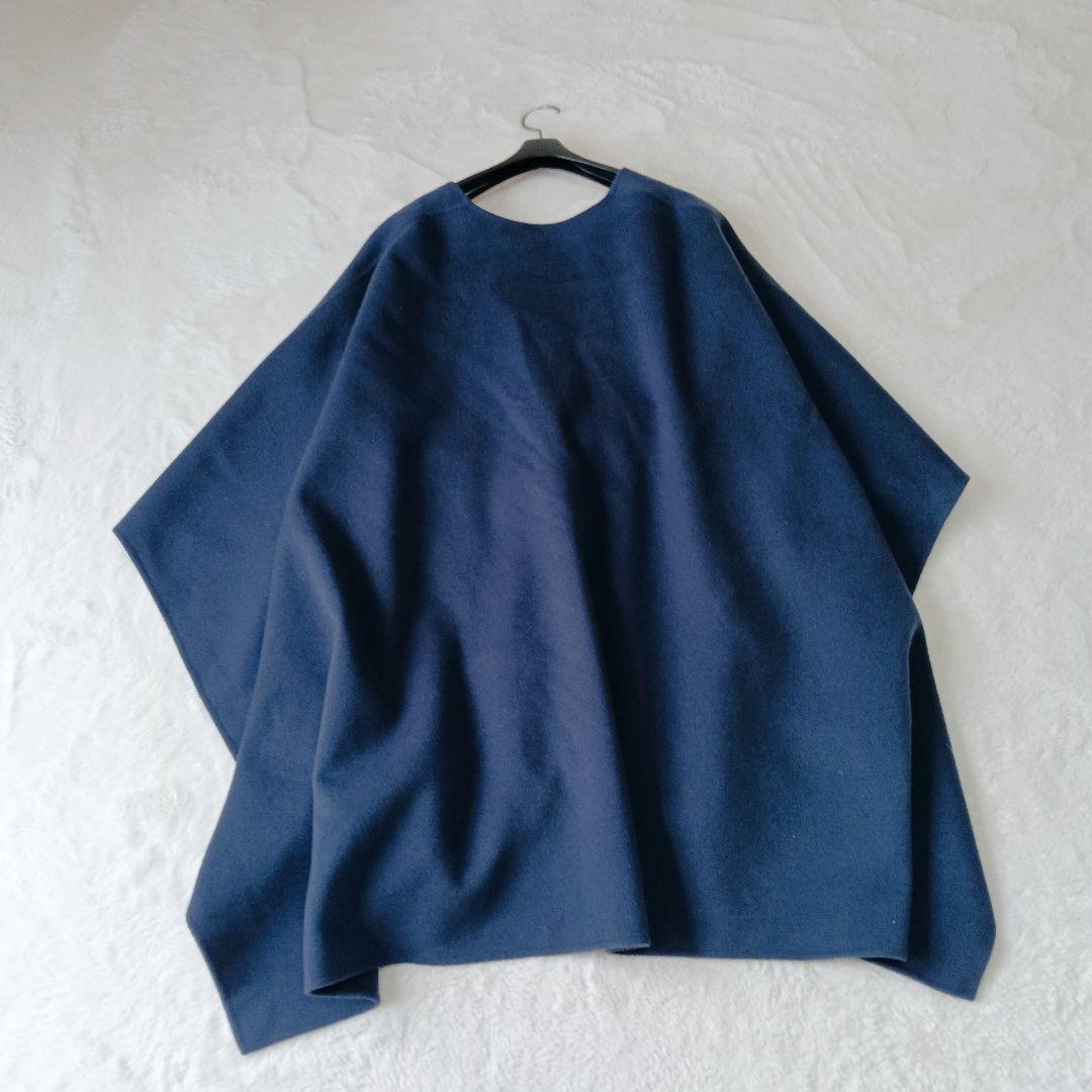 美品　ＩＣＢ　リバーコート　ポンチョ　カシミヤ混　ネイビー　4