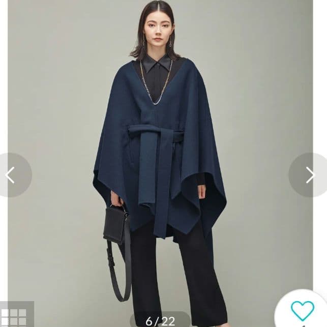 美品　ＩＣＢ　リバーコート　ポンチョ　カシミヤ混　ネイビー　4