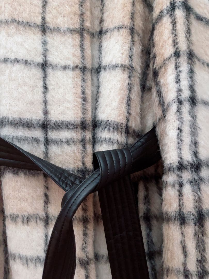 限定価格 ANAYI シャギーアルパカチェッククルーコート