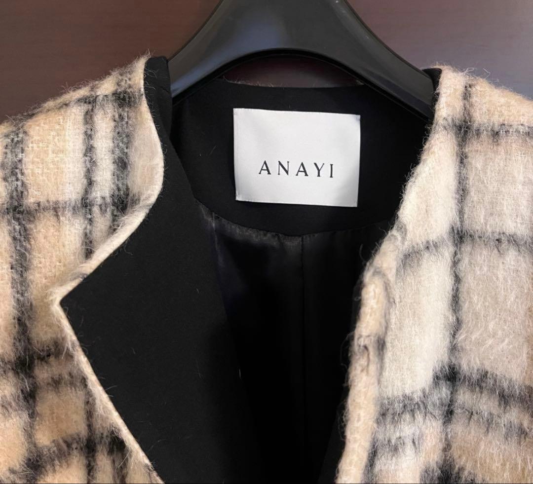 限定価格 ANAYI シャギーアルパカチェッククルーコート