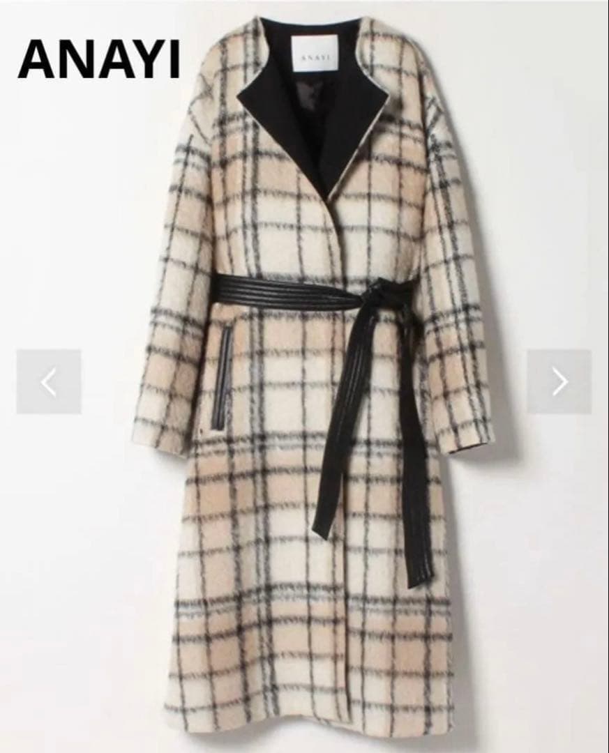 限定価格 ANAYI シャギーアルパカチェッククルーコート