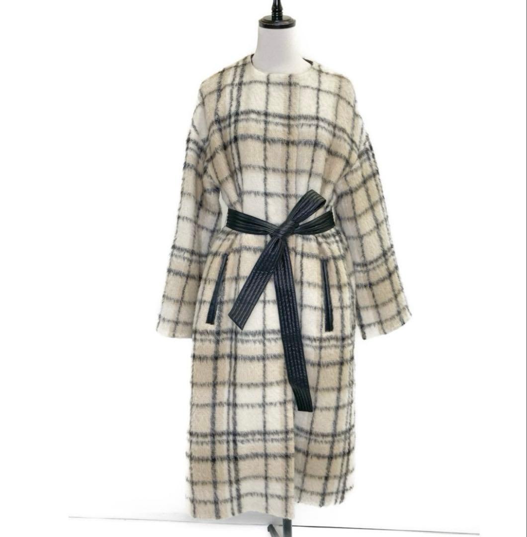 限定価格 ANAYI シャギーアルパカチェッククルーコート