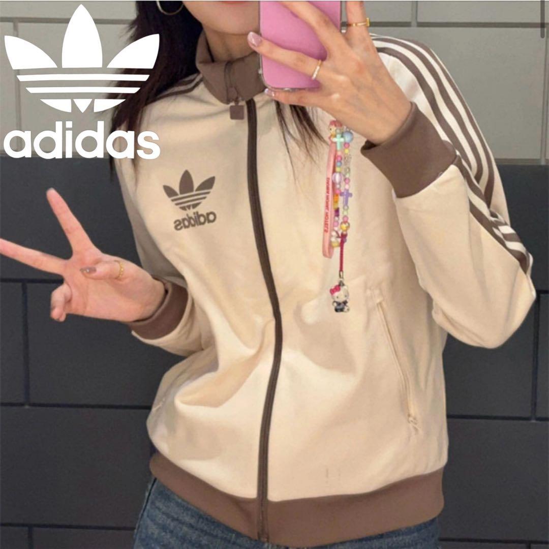 新品⭐️女性XL 80s復刻adidasトラックジャケット ベージュ×モカブラウン