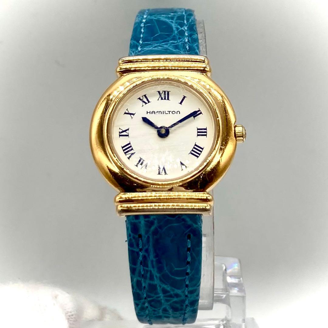 【稼動】 ハミルトン 腕時計 8208 クオーツ ホワイト文字盤 レディース