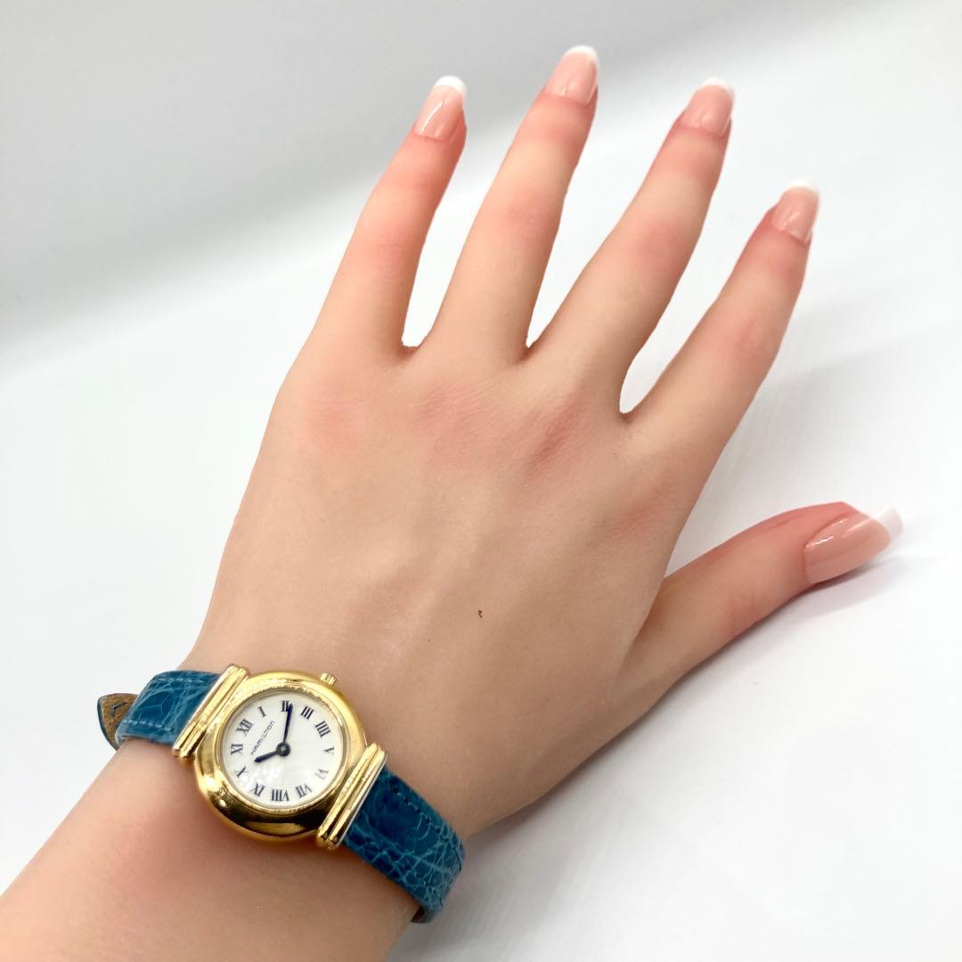 【稼動】 ハミルトン 腕時計 8208 クオーツ ホワイト文字盤 レディース