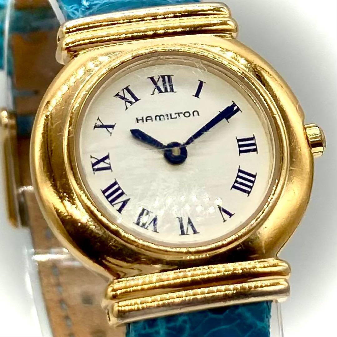 【稼動】 ハミルトン 腕時計 8208 クオーツ ホワイト文字盤 レディース