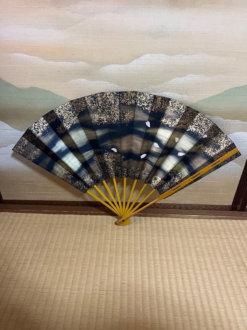 ネイビー金 桜 舞扇 51cm 袋付 Large Fan