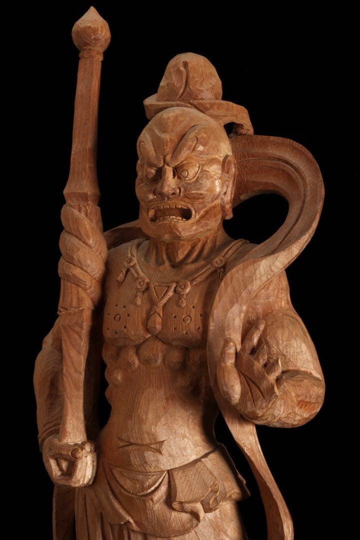 大型 木彫 仁王像 吽形 金剛力士像 62cm 仏像 一刀彫 仏教美術 古美術品