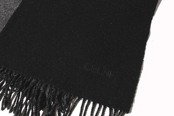 CELINE ワンポイントロゴ刺繍 羊毛 ウール マフラー Grey