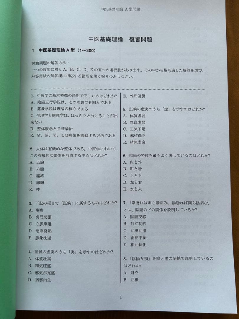 国際中医師 標準試験 復習大綱