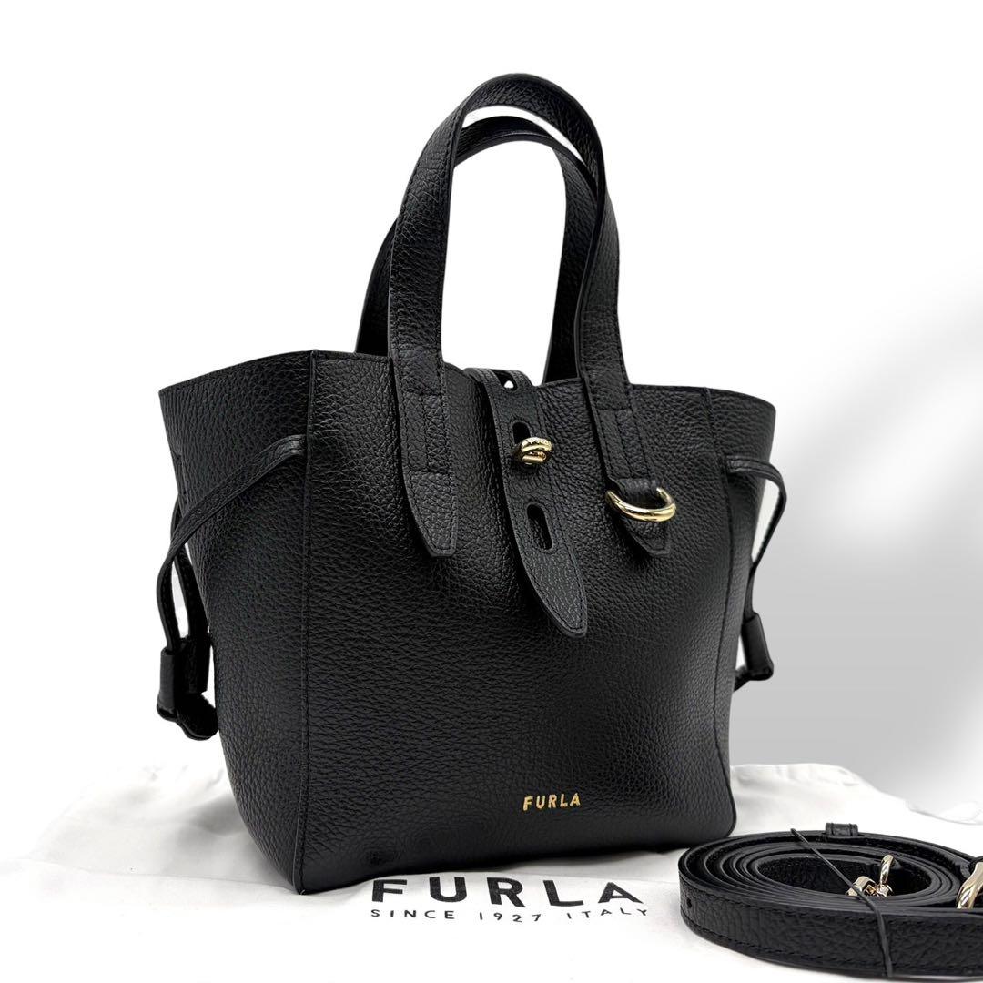 未使用級 フルラ 現行 ネット 2way ハンドバッグ ショルダーバッグ 黒