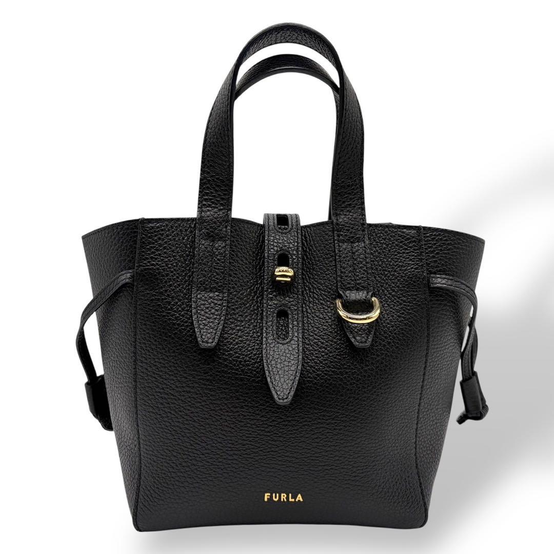 未使用級 フルラ 現行 ネット 2way ハンドバッグ ショルダーバッグ 黒