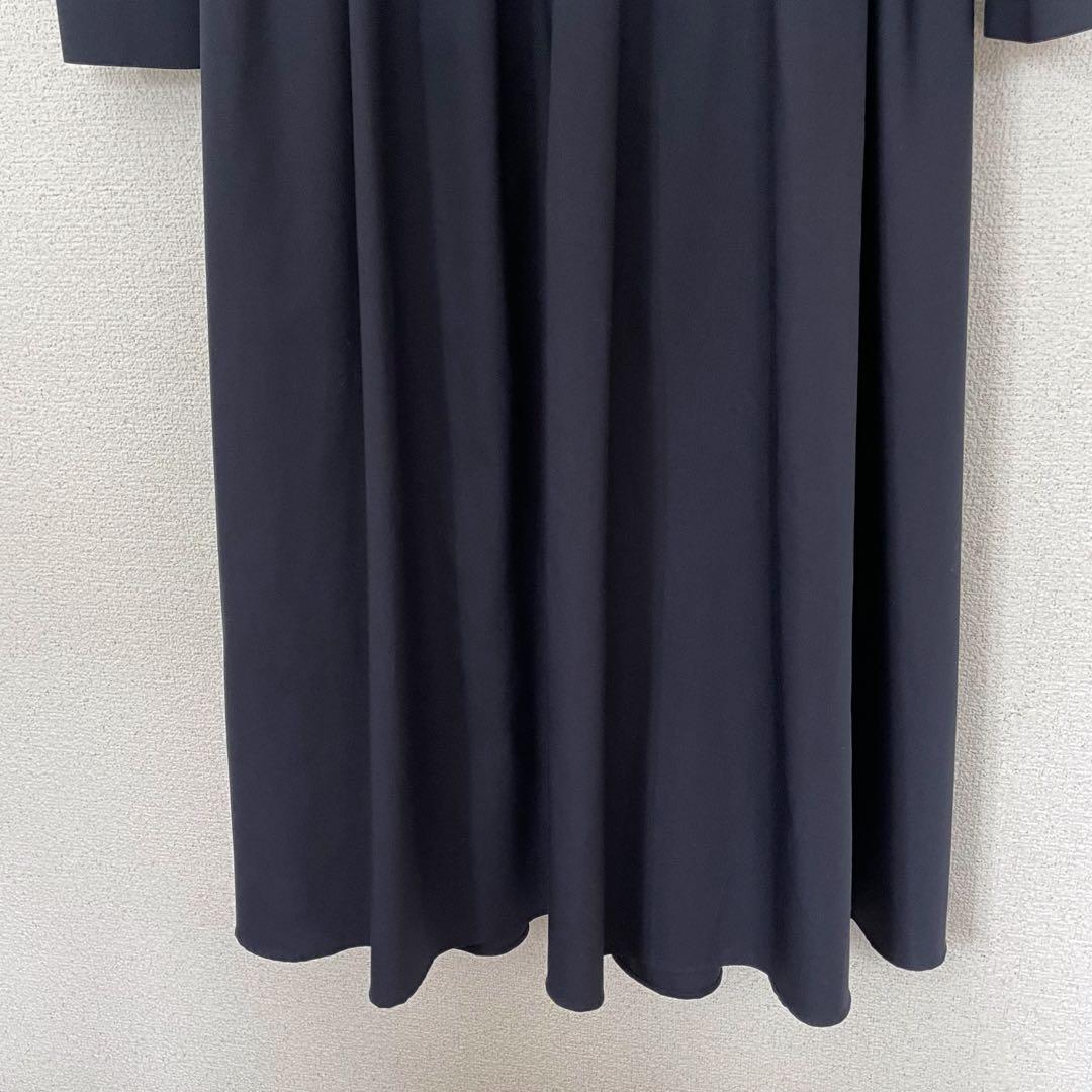 ANAYIアナイ ネイビーシャツワンピースウエストフロントリボン紐