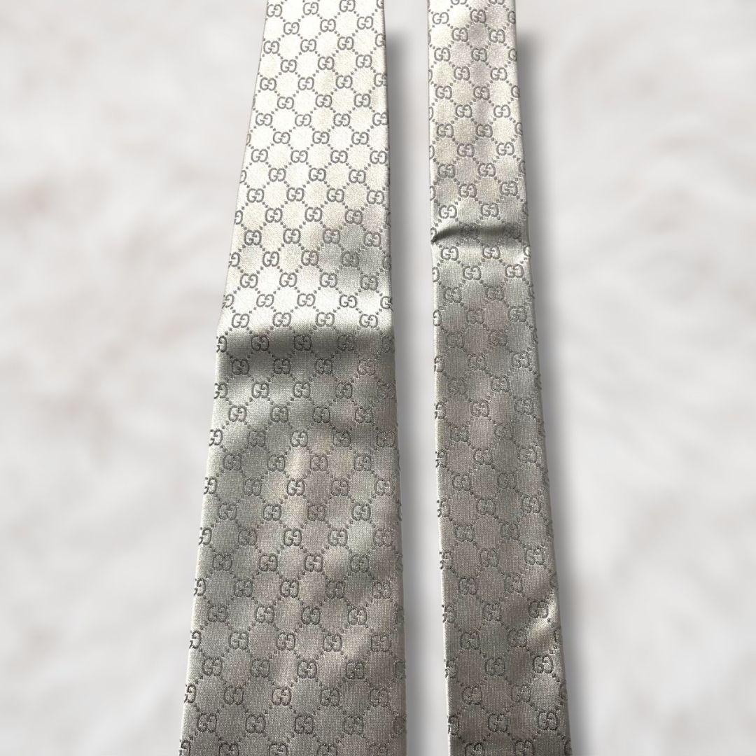 【極美品✨】グッチ GG柄 インターロッキング柄 シルバー ジャガード ネクタイ