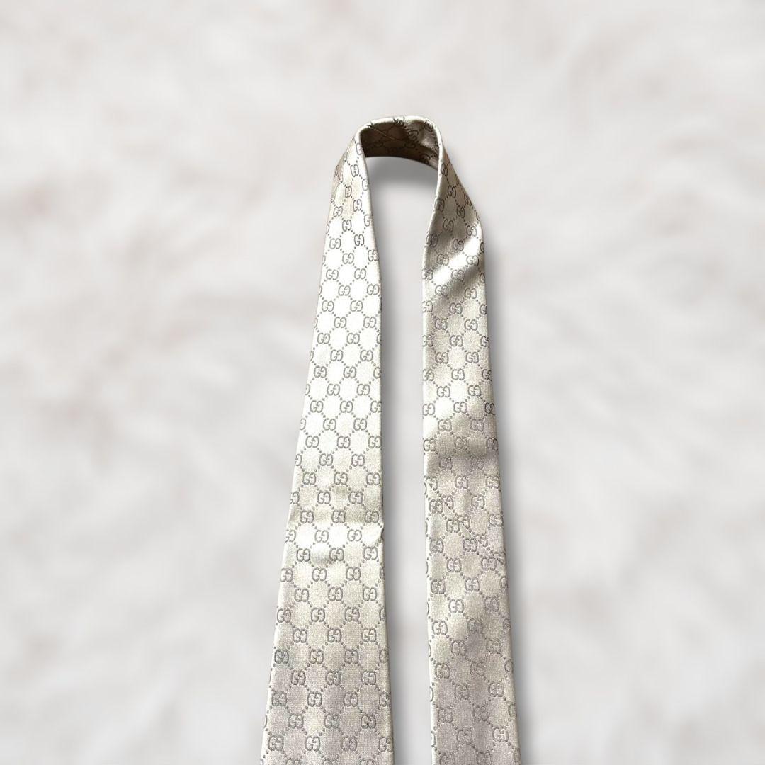 【極美品✨】グッチ GG柄 インターロッキング柄 シルバー ジャガード ネクタイ