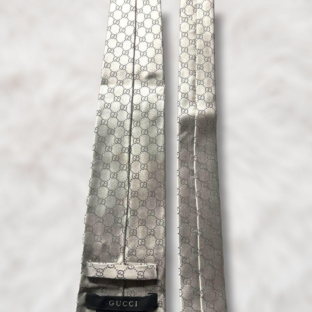 【極美品✨】グッチ GG柄 インターロッキング柄 シルバー ジャガード ネクタイ