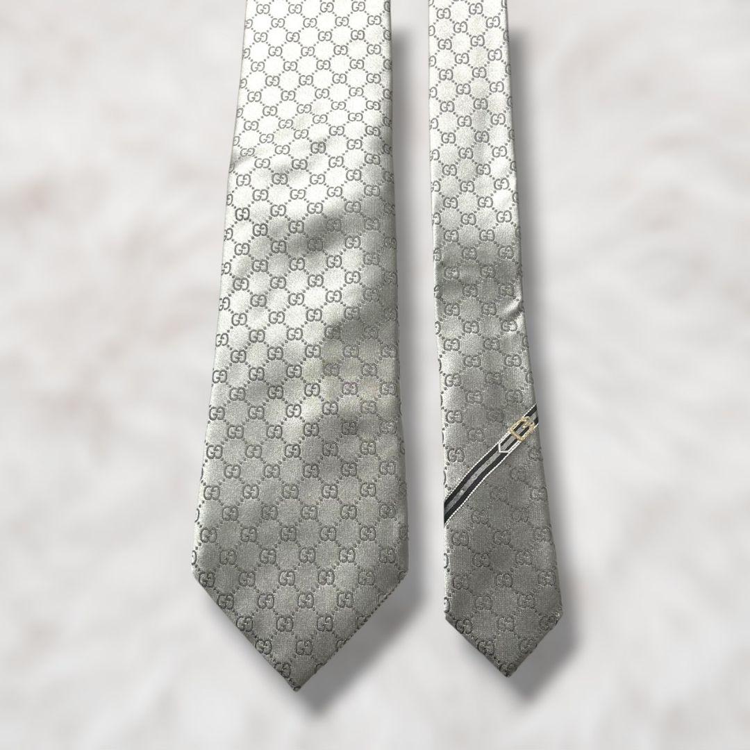 【極美品✨】グッチ GG柄 インターロッキング柄 シルバー ジャガード ネクタイ