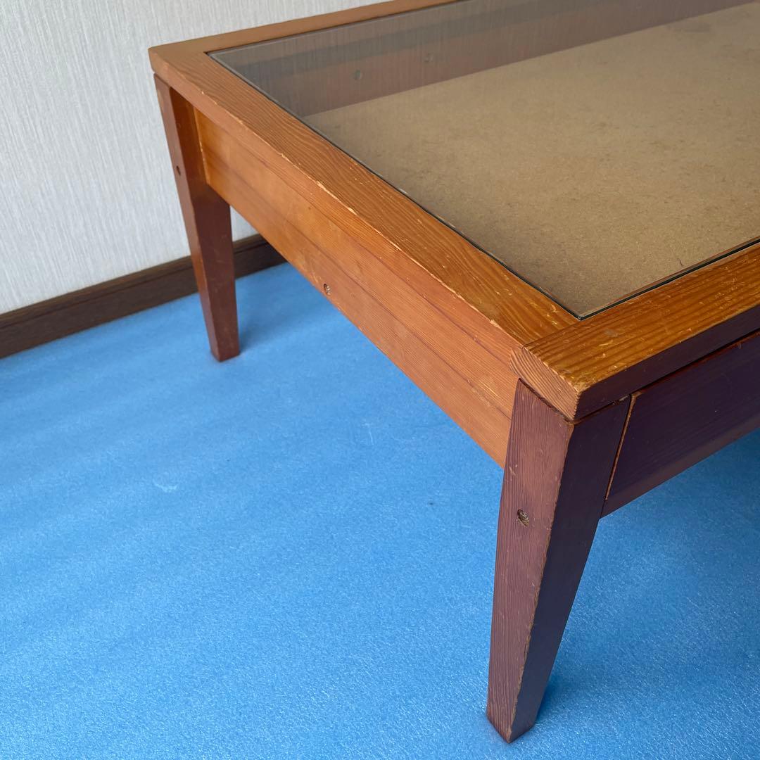 コレクションテーブル　ディスプレイテーブル ローテーブル　ガラス　天板　引出し付