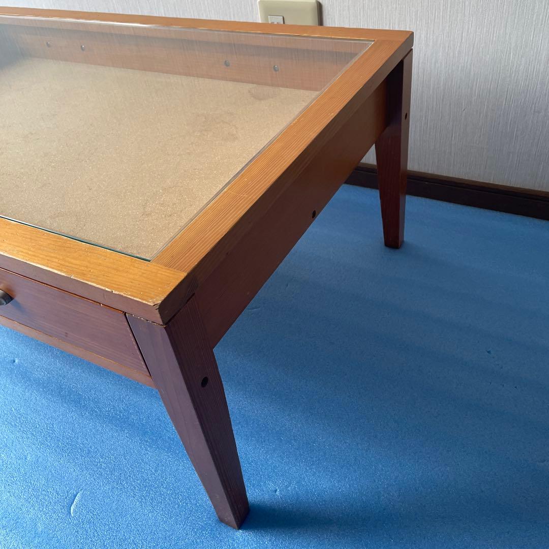 コレクションテーブル　ディスプレイテーブル ローテーブル　ガラス　天板　引出し付