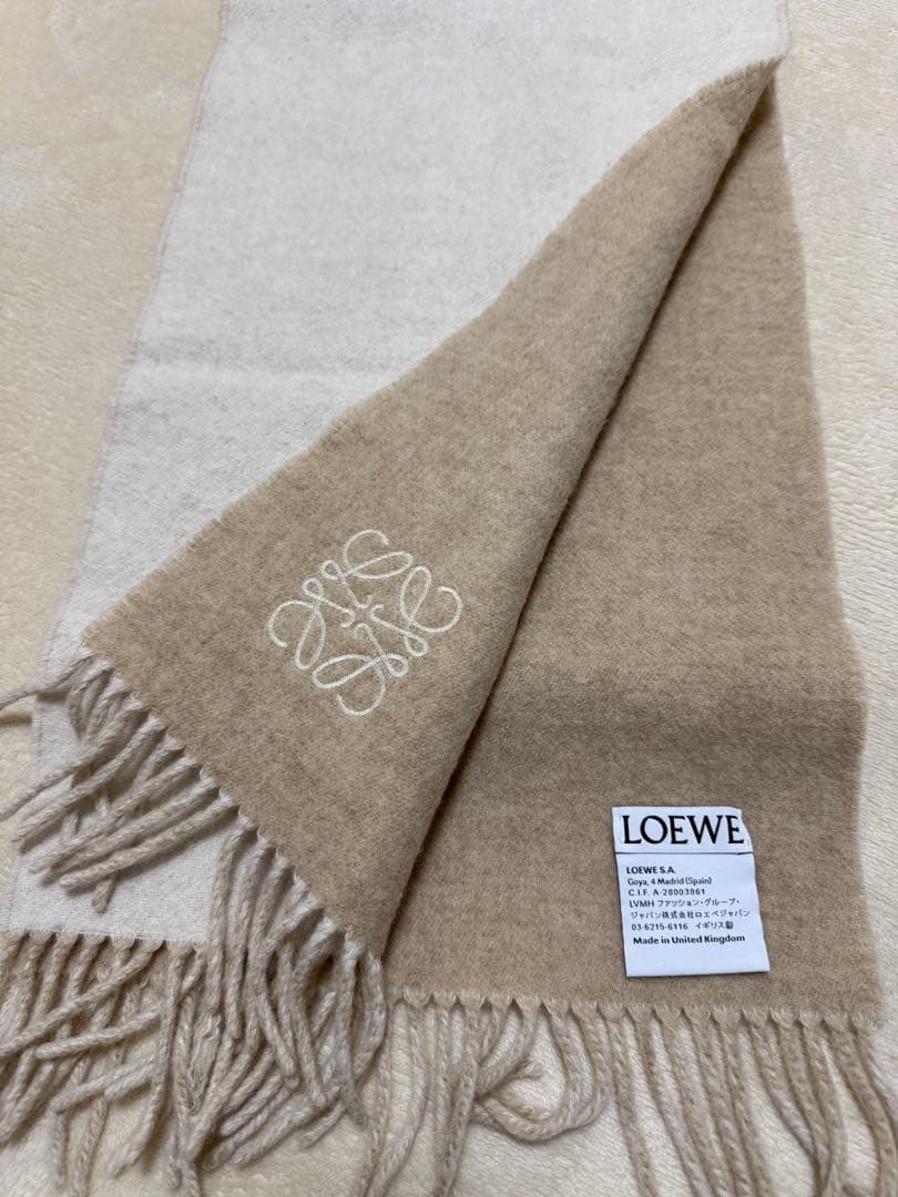 LOEWE ウールマフラー ベージュ ホワイト