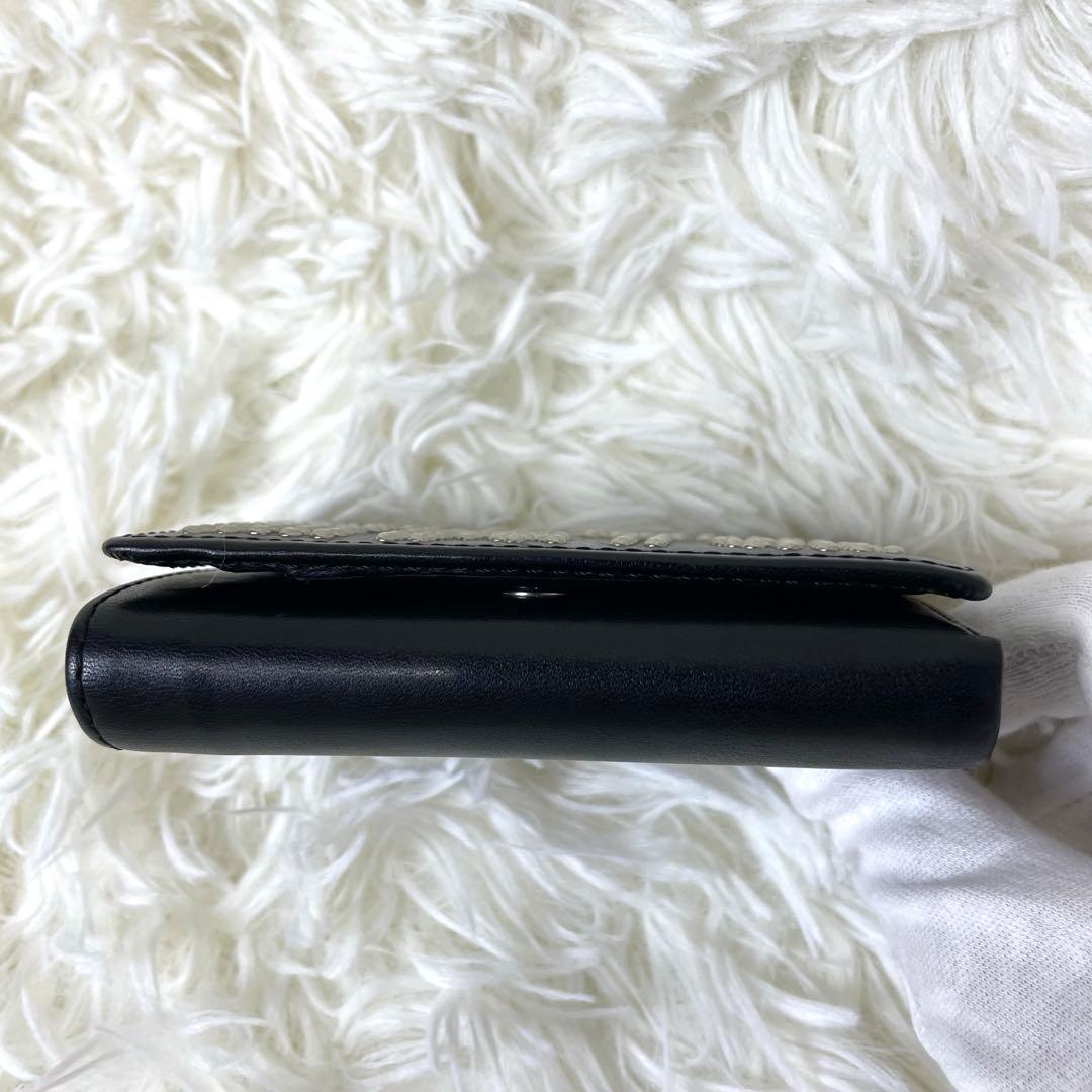 ヒステリックグラマー 三つ折り財布 ブラック スタッズ レザー ロゴ 革 黒