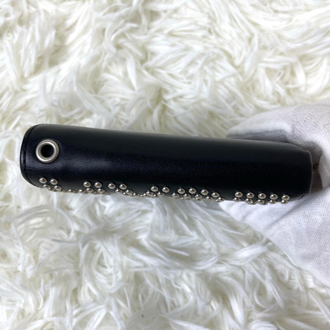 ヒステリックグラマー 三つ折り財布 ブラック スタッズ レザー ロゴ 革 黒