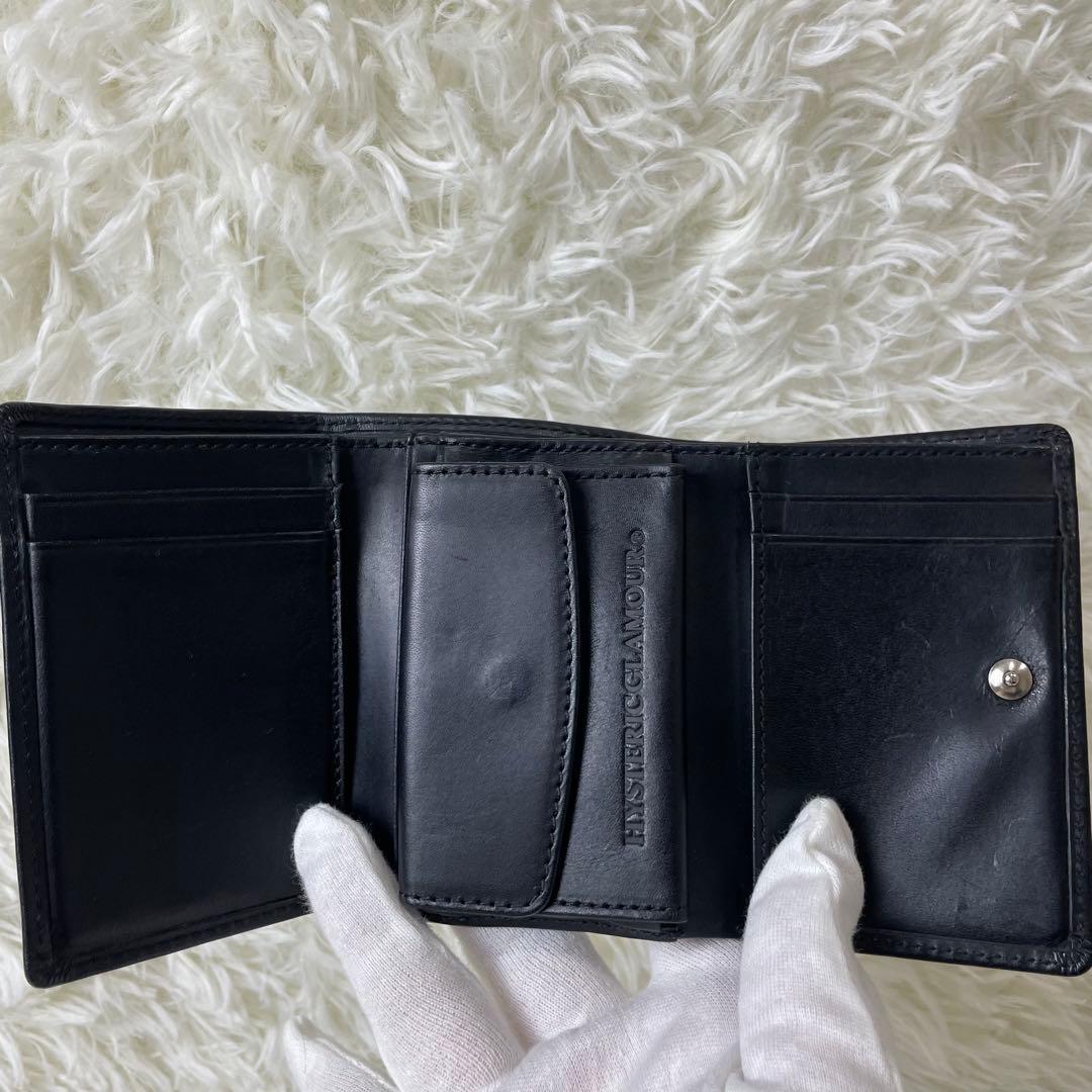 ヒステリックグラマー 三つ折り財布 ブラック スタッズ レザー ロゴ 革 黒