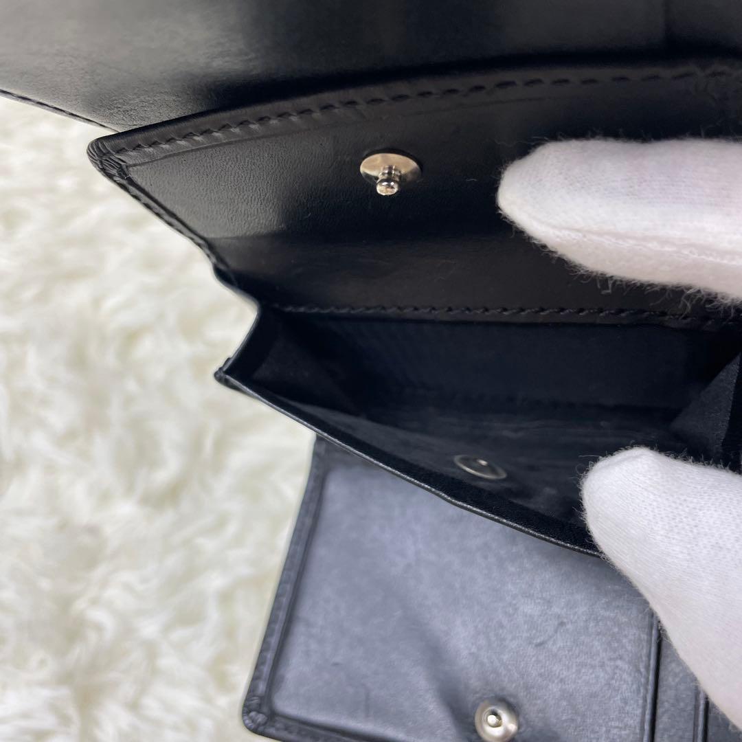 ヒステリックグラマー 三つ折り財布 ブラック スタッズ レザー ロゴ 革 黒