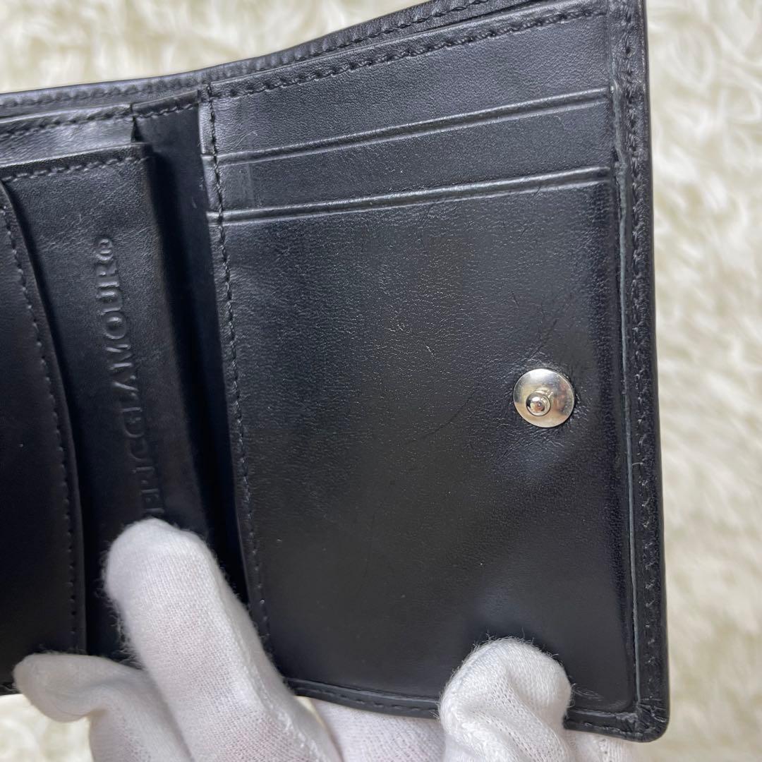ヒステリックグラマー 三つ折り財布 ブラック スタッズ レザー ロゴ 革 黒