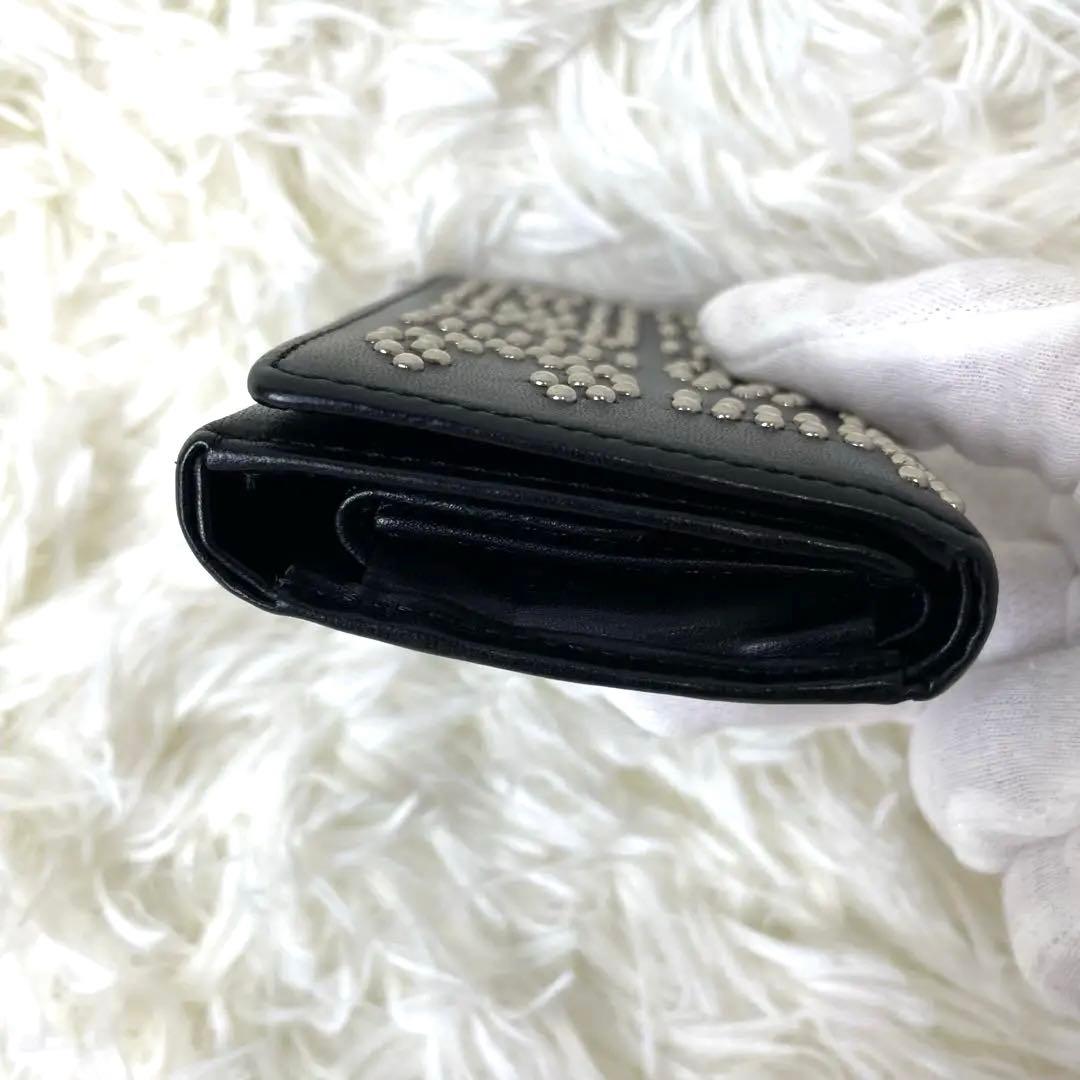 ヒステリックグラマー 三つ折り財布 ブラック スタッズ レザー ロゴ 革 黒