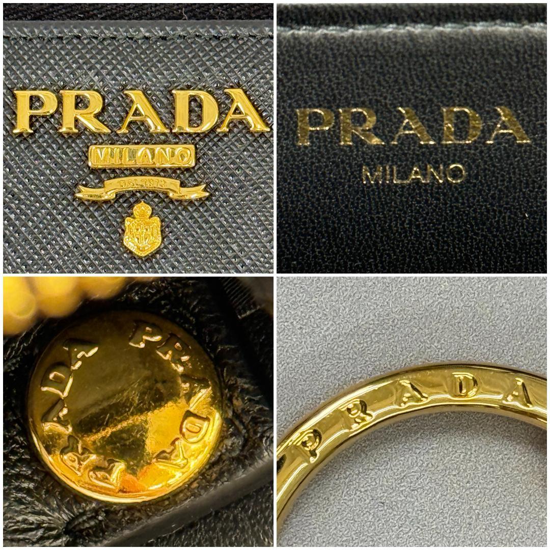 美品 プラダ サフィアーノ ブラック ゴールド キーリング付きケース