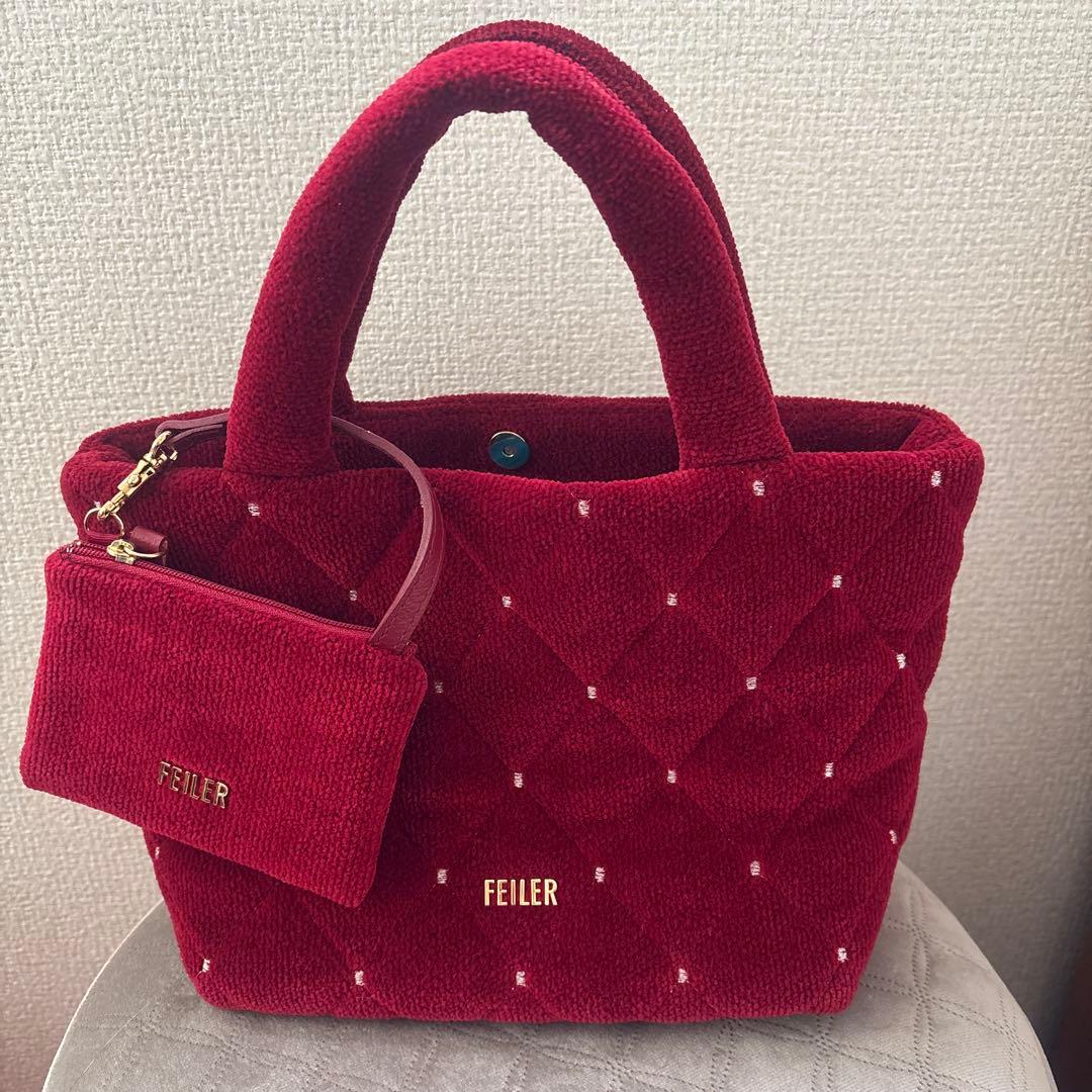フェイラー ユニ　トートバッグ ダークレッド　パスケース付き