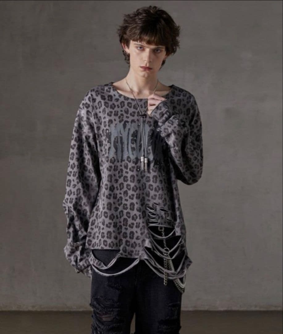 grancy　総柄ラインストーングラフィックロンT 長袖　 グレー　Lサイズ