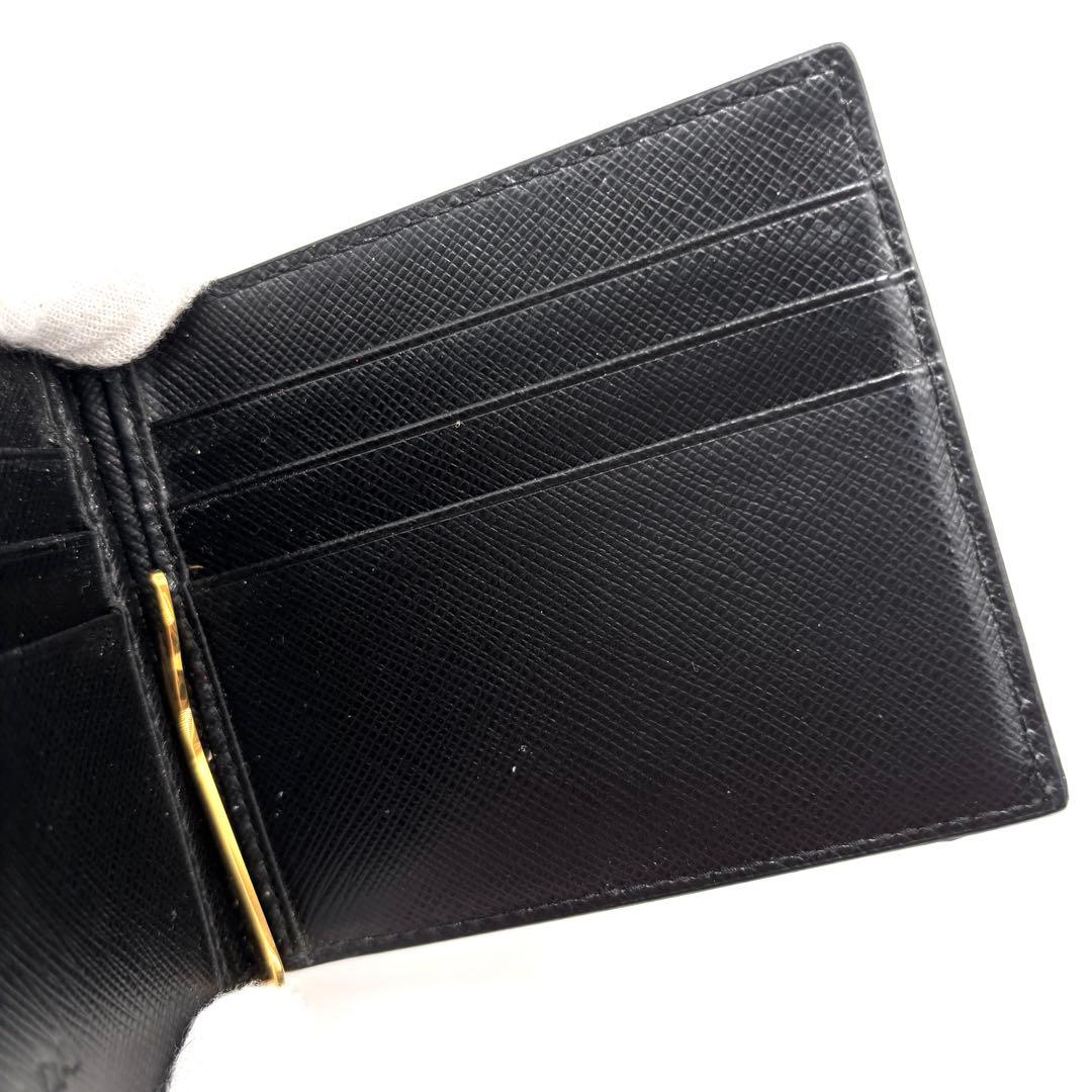 【未使用に近い】プラダ マネークリップ ロゴ サフィアーノレザー ゴールド 黒